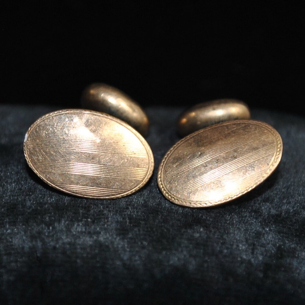 Antique Gold-filled Engraved Striped Sykes and Strandberg (S&S) Cufflinks